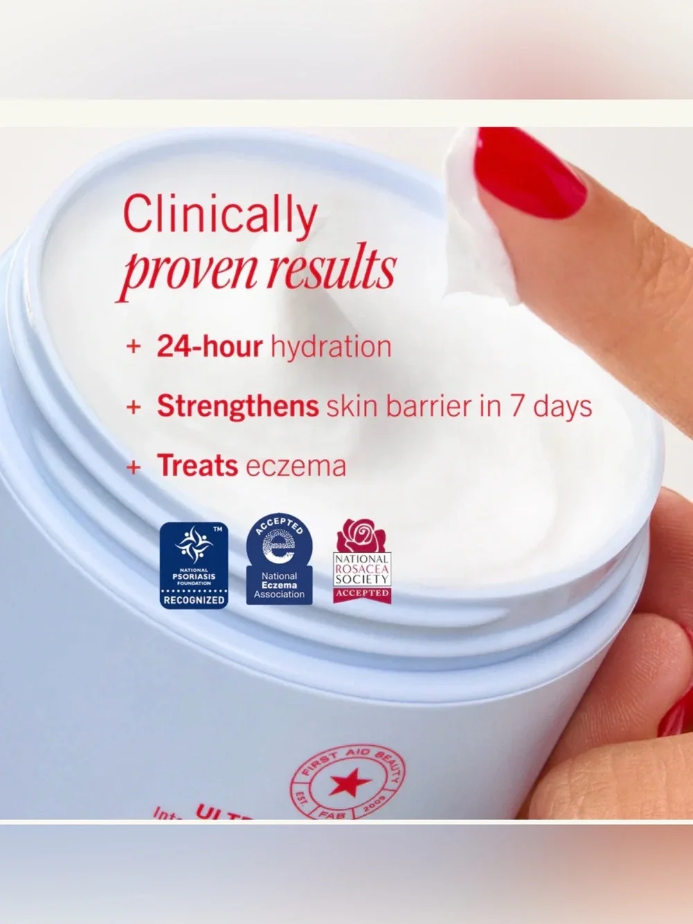 First Aid Beauty Ultra Repair Cream - Pale Blue Jar with Red Text